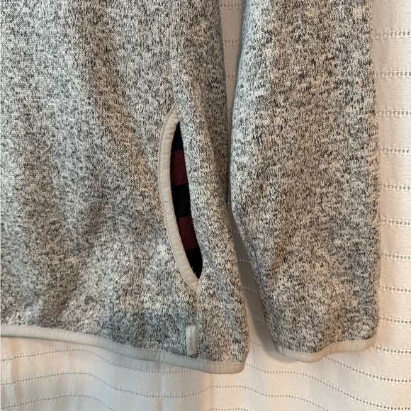 Eddie Bauer Heather Gray Hooded Sweatshirt with Buffalo Plaid detail - Picture 3 of 8